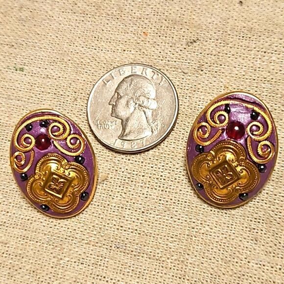 Antique Eduardian Austro-Hungarian OM Purple Clip-on Earrings - Picture 7 of 9